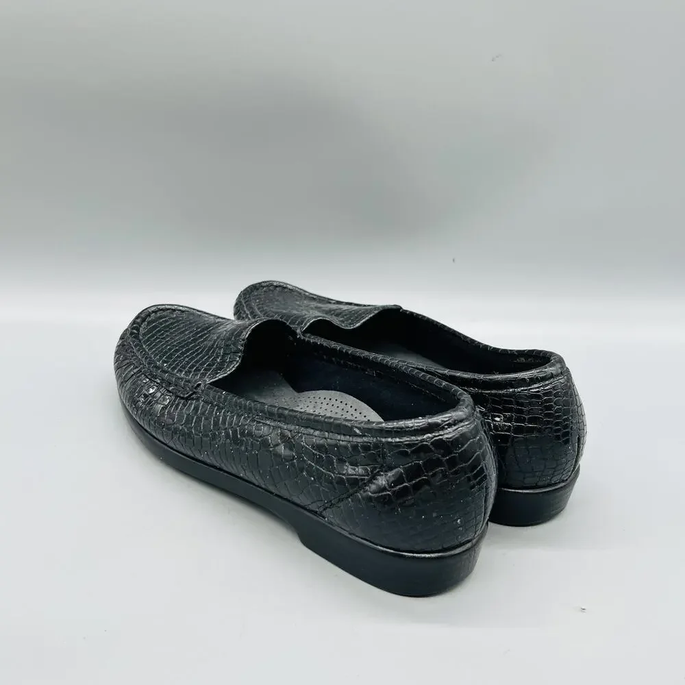 SAS Shoes Womens 7.5 Black Leather Croc Print Tripad Comfort Loafers Slip On